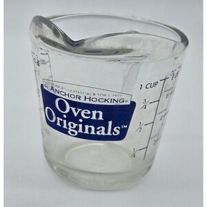 Anchor Hocking Oven Basics 496 8oz 1 Cup Measuring Cup Clear‎ Glass Blue Letters
